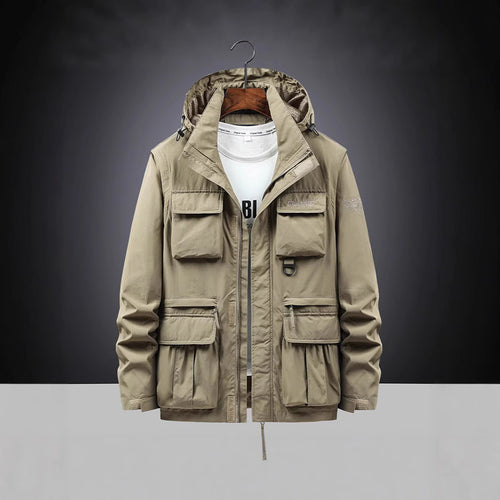 Herren Multifunktions-Fieldjacke mit Kapuzenkragen, Cargo-Taschen und D-Ring Drune
