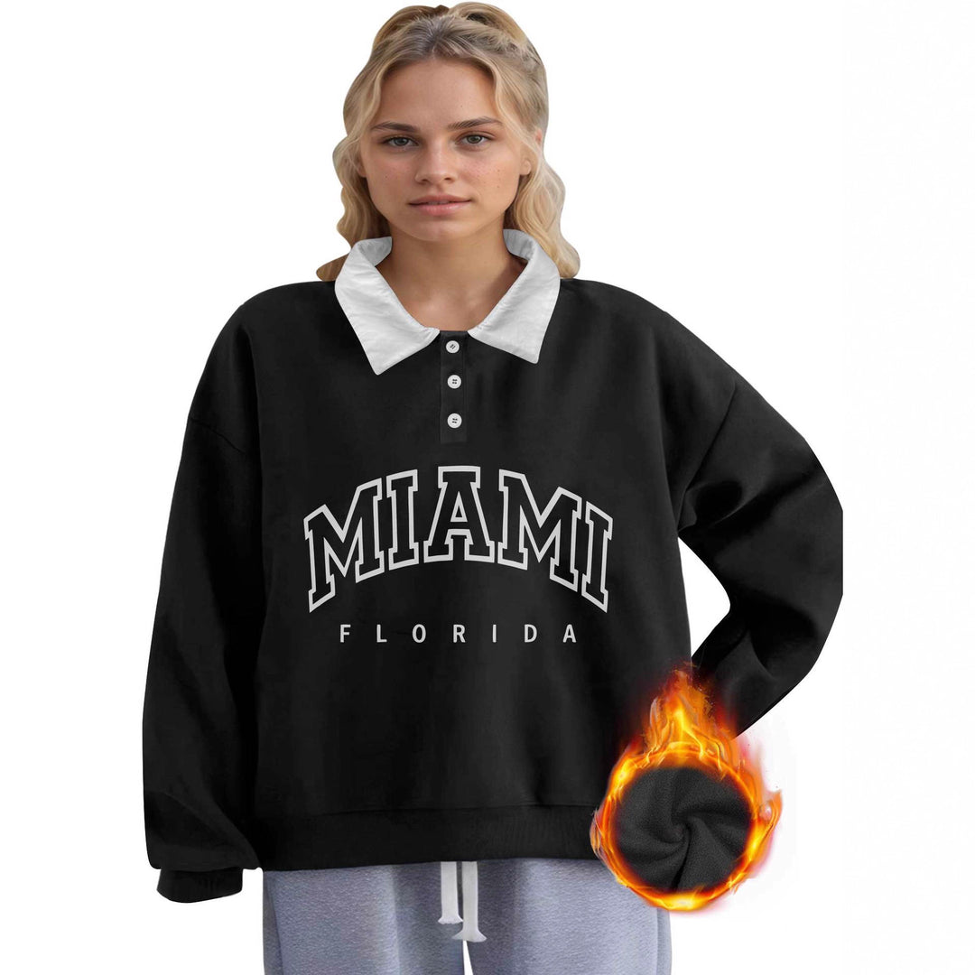 Damen Oversized College-Sweatshirt mit Polokragen und wärmender Fleece-Innenseite Drune