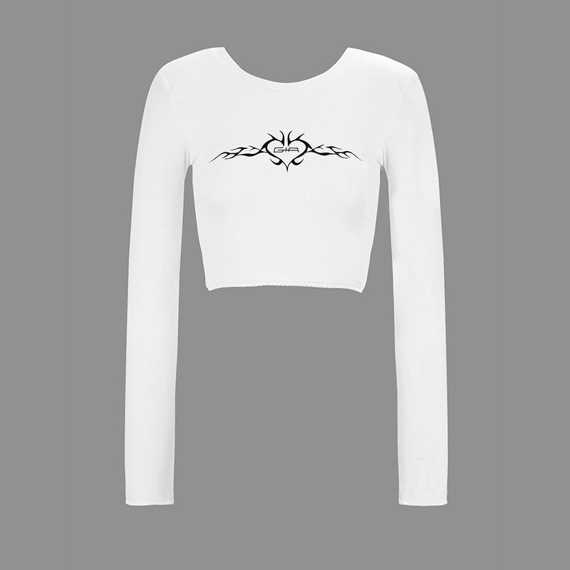 Damen cropped Langarmshirt mit raffinierter Grafik Drune