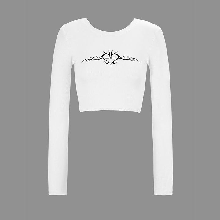 Damen cropped Langarmshirt mit raffinierter Grafik Drune