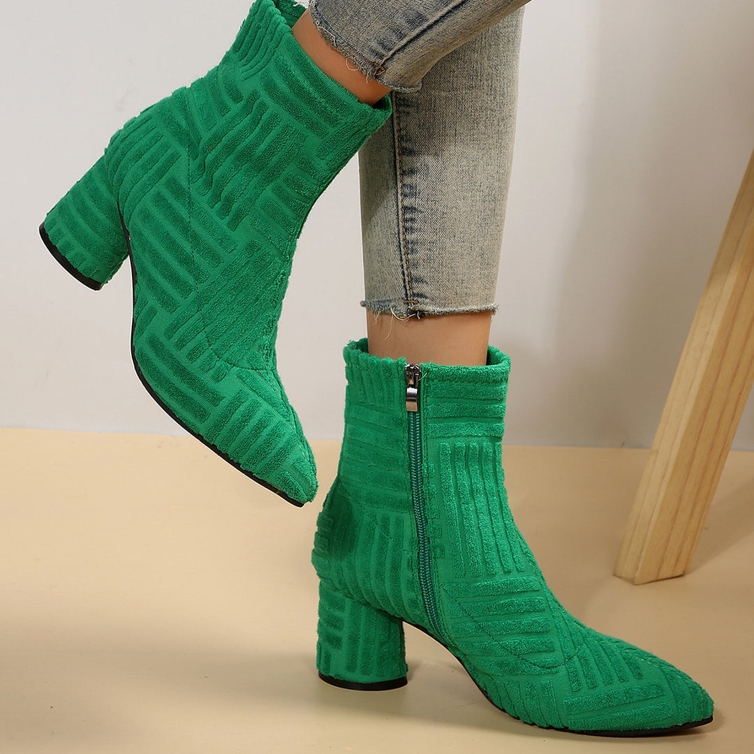 Damen Texturierte Ankleboots mit spitzer Schuhspitze und Blockabsatz Drune