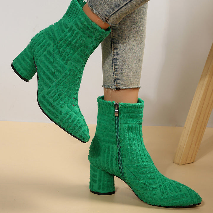 Damen Texturierte Ankleboots mit spitzer Schuhspitze und Blockabsatz Drune