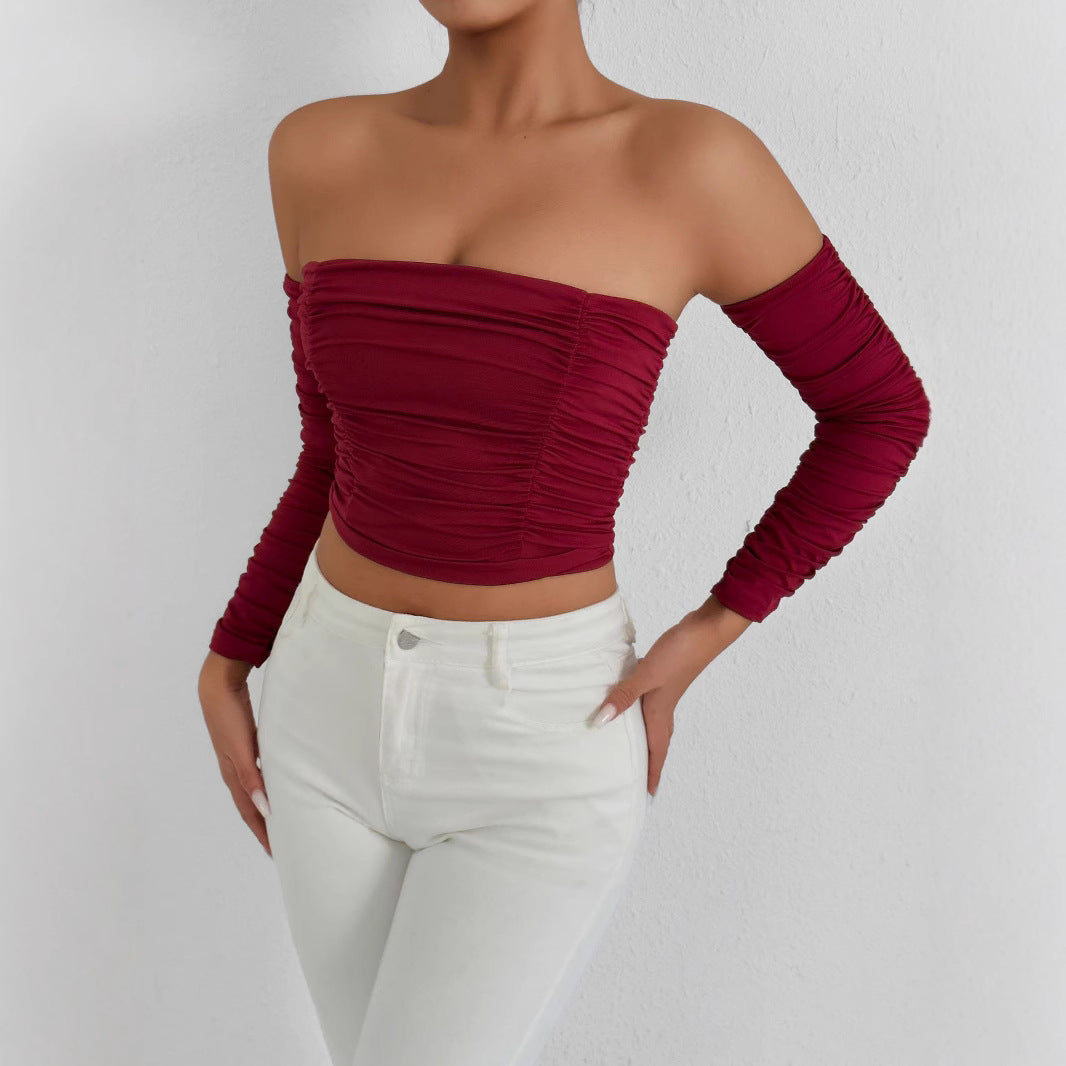 Damen Top mit schulterfreiem Design und raffinierter Raffung Drune
