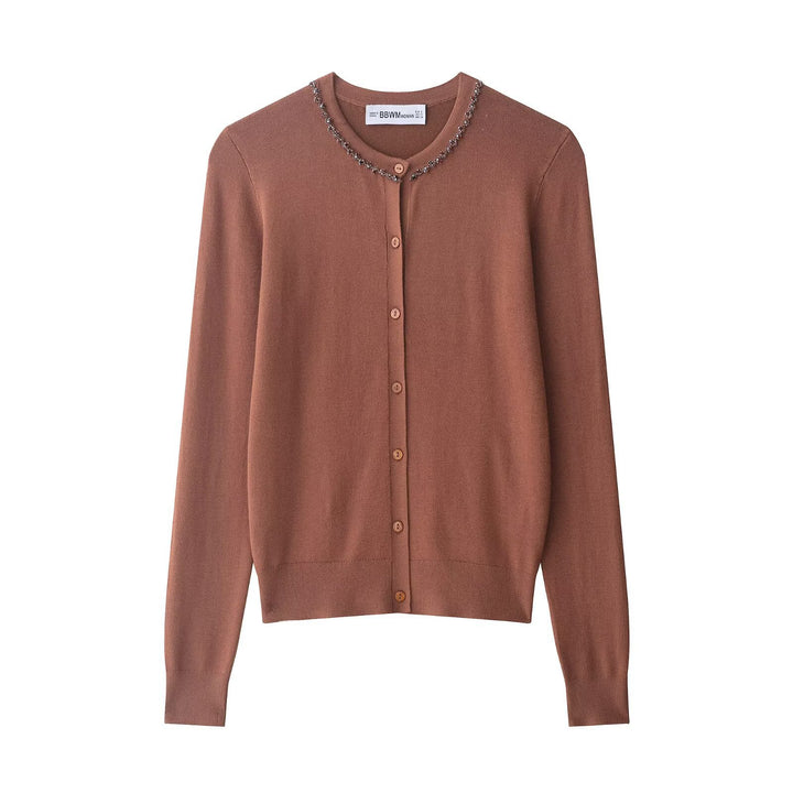 Damen modischer Strickcardigan mit eleganter Perlenverzierung Drune