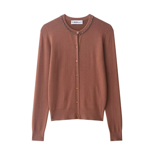 Damen modischer Strickcardigan mit eleganter Perlenverzierung Drune