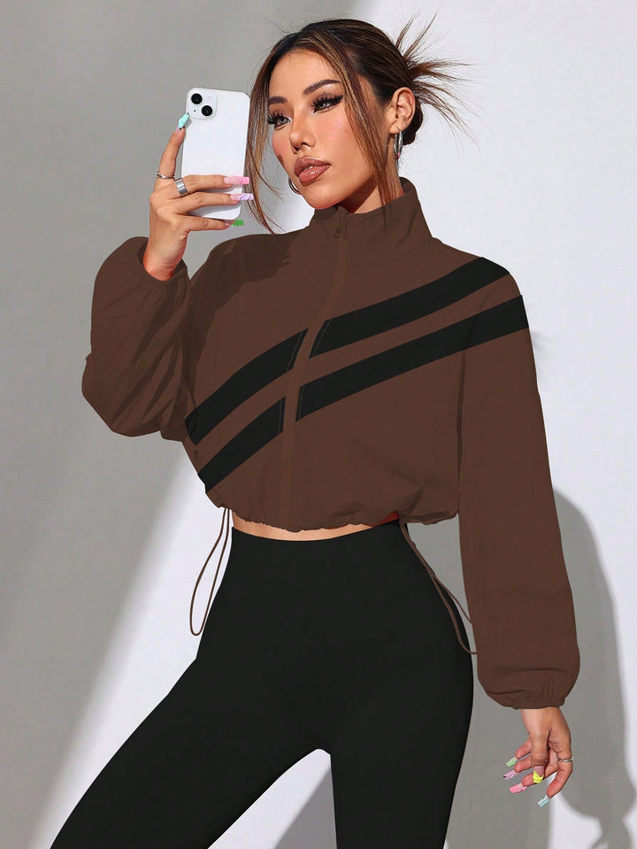 Damen Cropped Windbreaker‑Jacke mit hohem Kragen und Kordelzug Drune