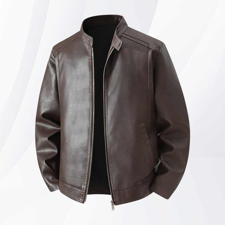 Herren Schlichte Kunstleder-Cityjacke mit Stehkragen, Zweiwege-Reißverschluss & Eingrifftaschen Drune