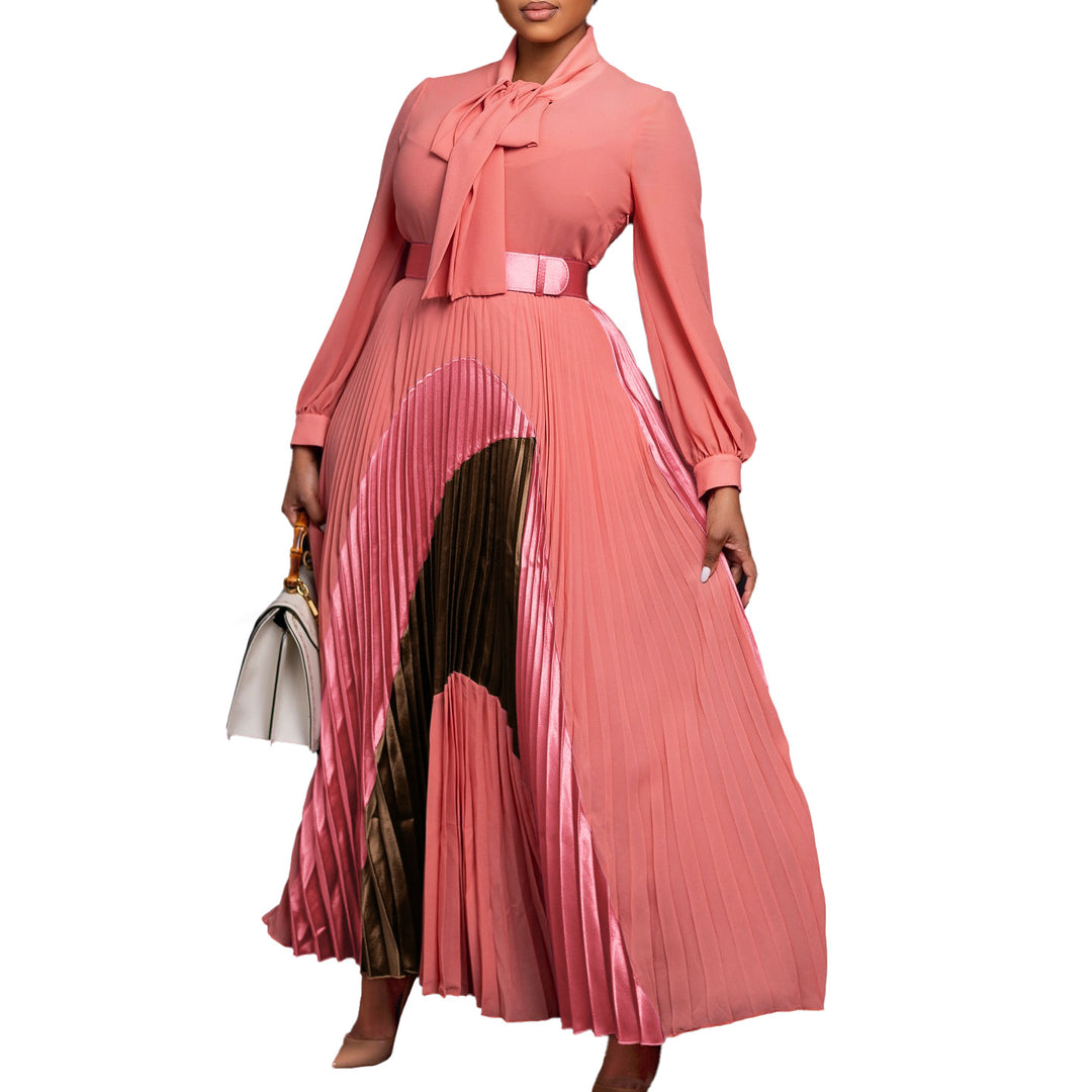 Damen Maxikleid mit elegantem Schlitz und verspieltem Krawattenkragen Drune