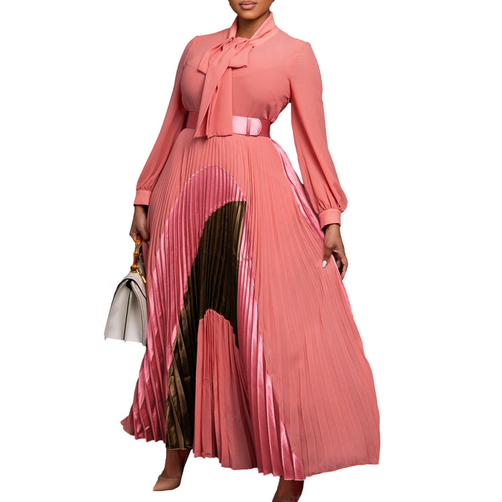 Damen Maxikleid mit elegantem Schlitz und verspieltem Krawattenkragen Drune