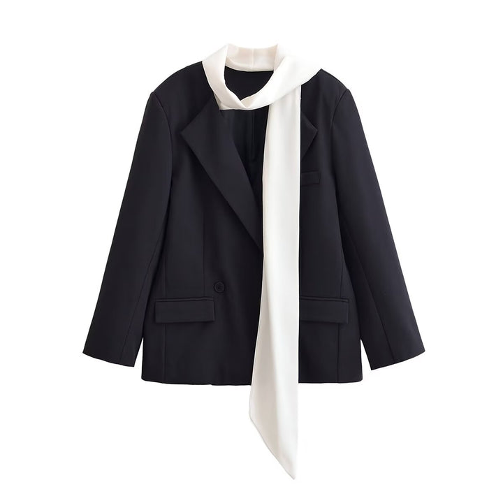 Damen Kurzer Blazer mit angenähter Schluppen‑Krawatte und Pattentaschen Drune
