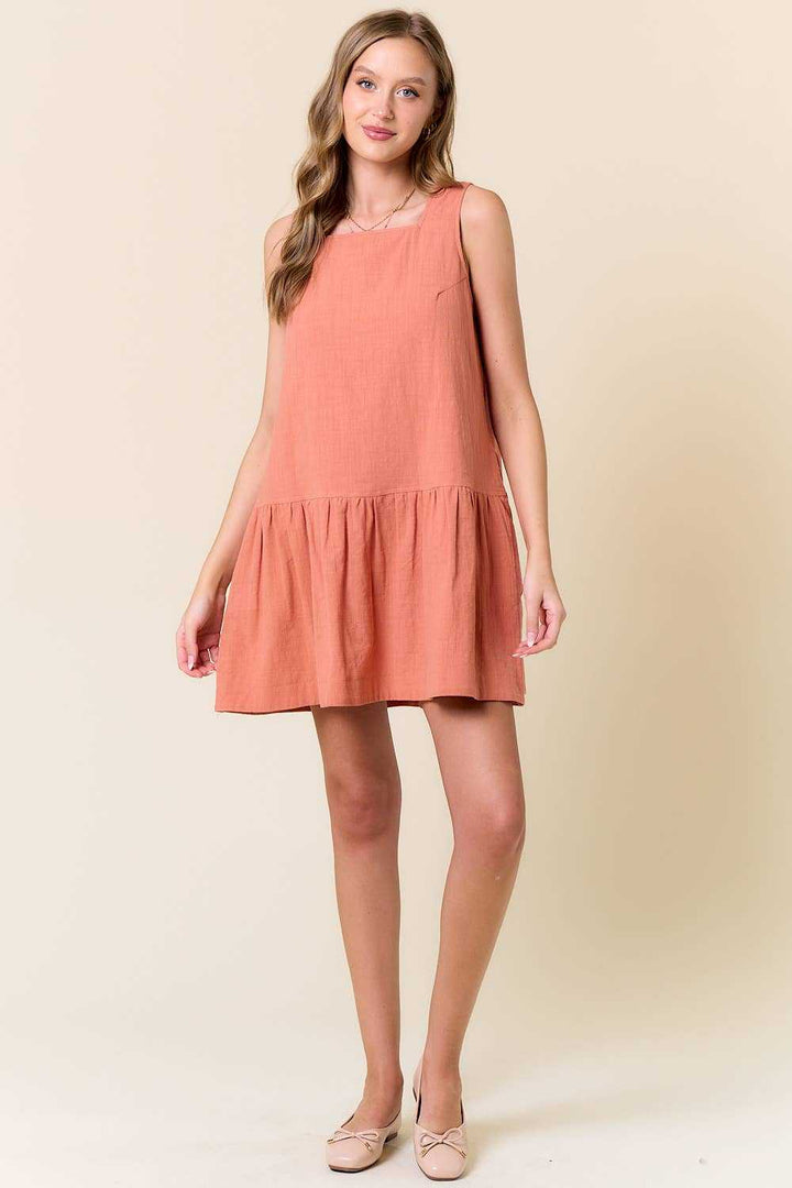 Damen luftiges Baumwollkleid mit runder Halslinie und voluminösem Rock Drune