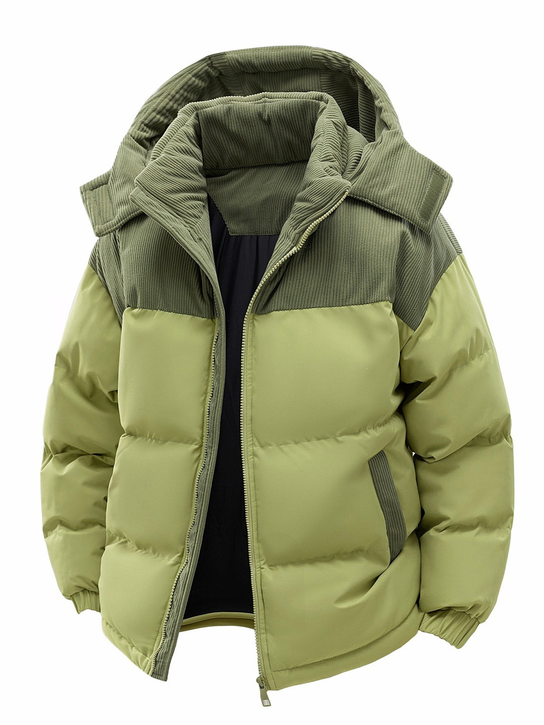 Herren Wattierte Steppjacke mit Cordbesatz, hohem Kragen & Thermofutter Drune