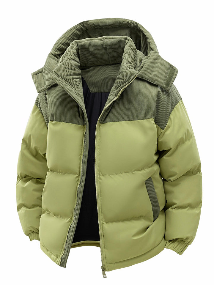 Herren Wattierte Steppjacke mit Cordbesatz, hohem Kragen & Thermofutter Drune