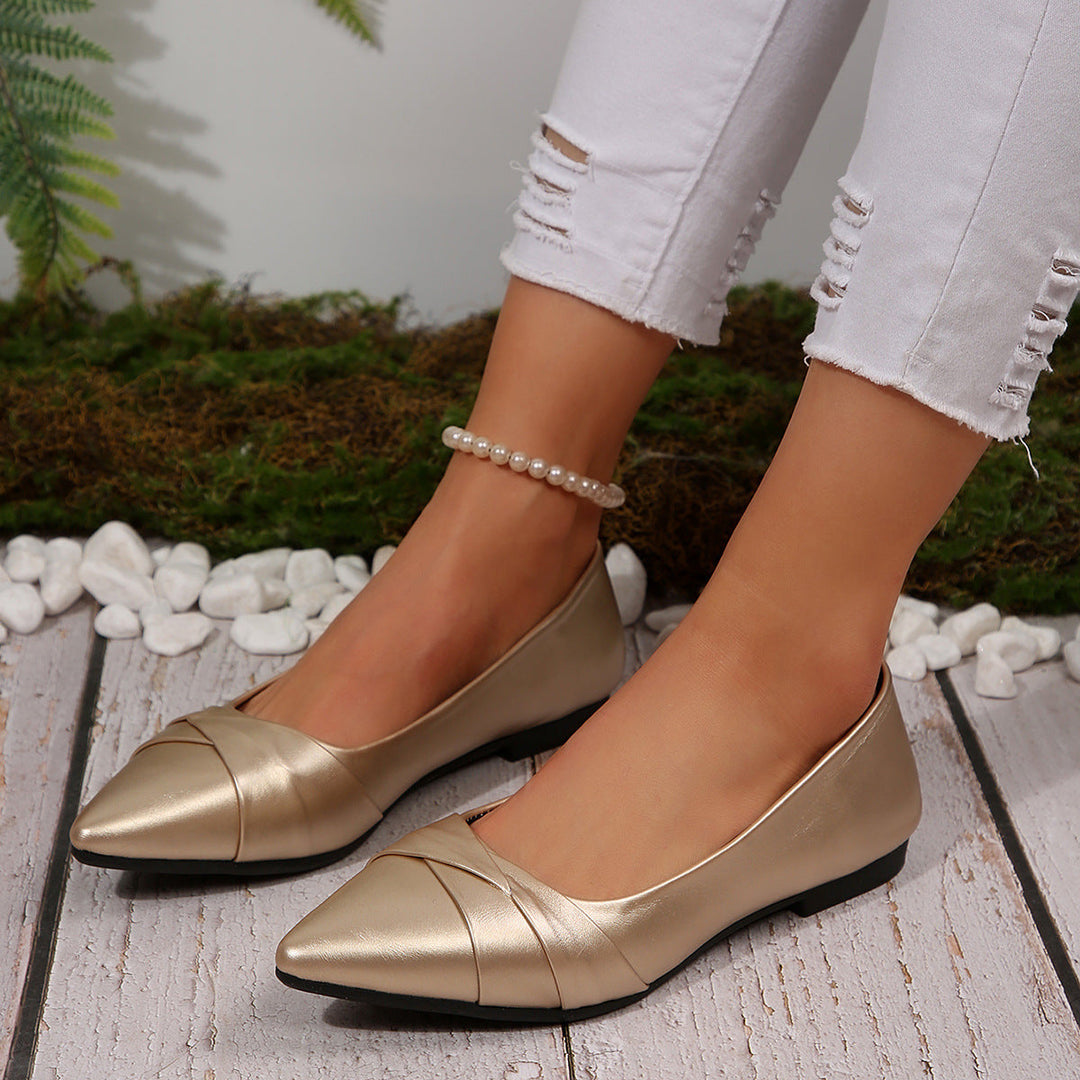 Damen elegante Ballerinas mit raffiniertem Lederoberteil Drune