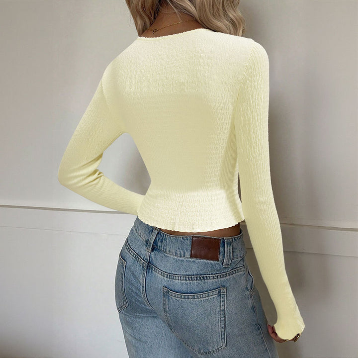 Damen Elegantes Wickeloberteil mit Rüschendetails und tiefem V-Ausschnitt Drune