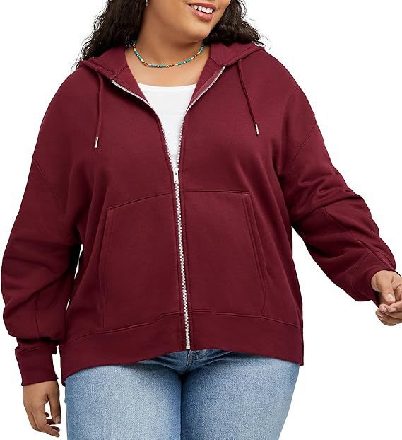 Damen nan Kapuzenjacke mit durchgehendem Reißverschluss, Kängurutasche und entspannter Passform Drune