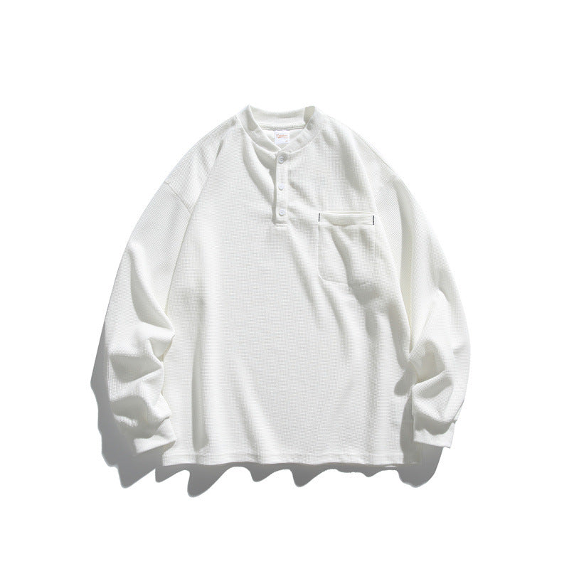 Unisex Oversize Waffel-Henley mit Raglanärmeln und Brusttasche Drune