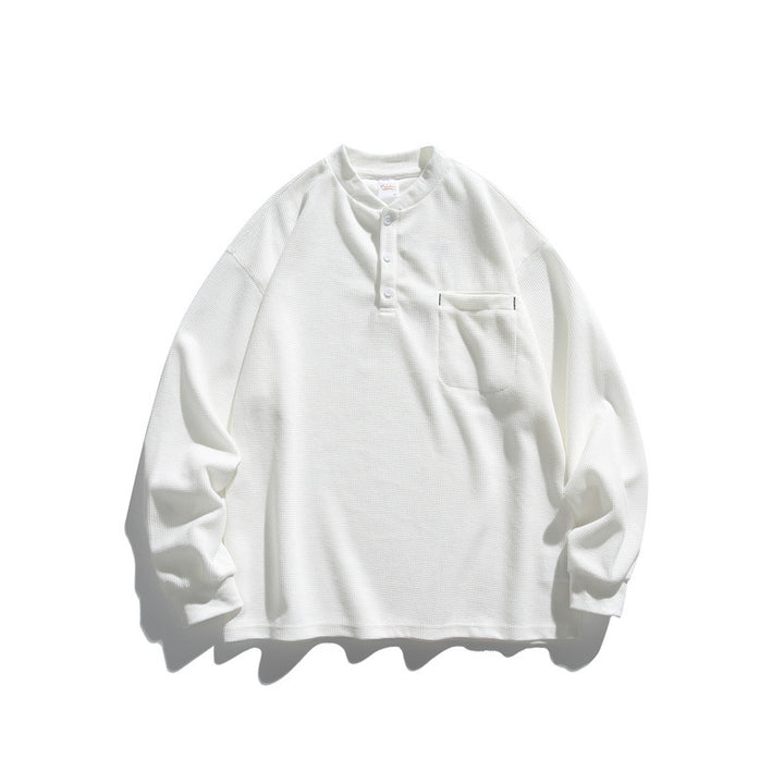 Unisex Oversize Waffel-Henley mit Raglanärmeln und Brusttasche Drune