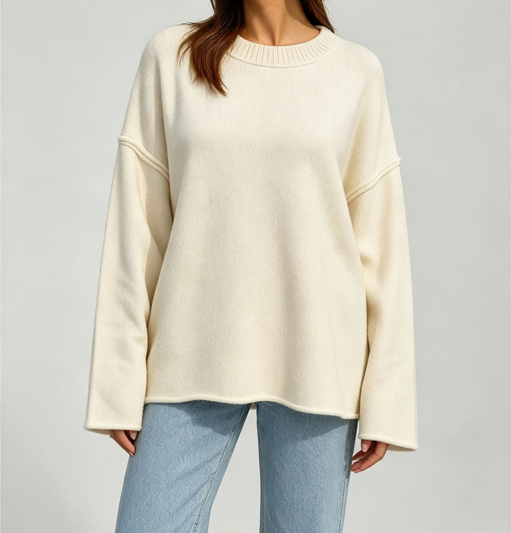 Damen Oversize-Boxy-Pullover mit kurzem Stehkragen und dekorativer Kantennaht Drune