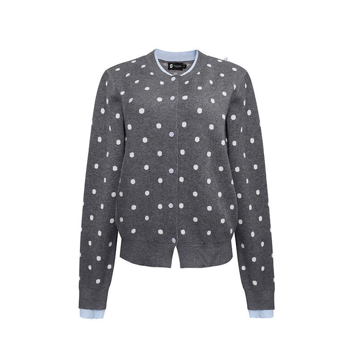 Damen Gepunktete Strickjacke mit Rundhalsausschnitt, Knopfleiste und Layering‑Optik Drune