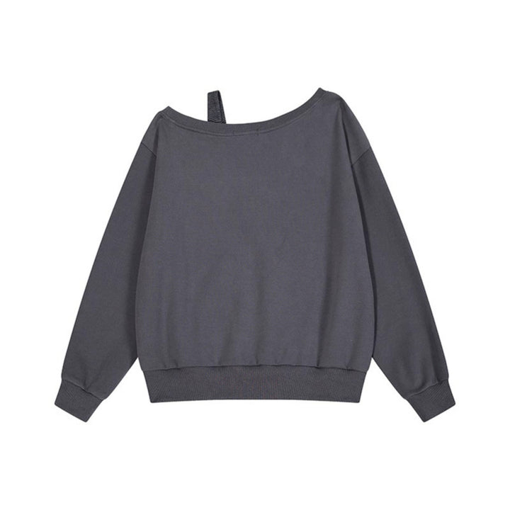 Damen Oversize-Sweatshirt mit asymmetrischem One-Shoulder-Träger, Kängurutasche und Nieten Drune