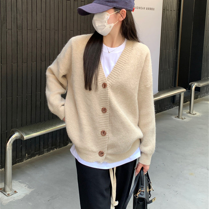 Damen oversized Strickjacke mit großen Knöpfen und lässigem Schnitt Drune