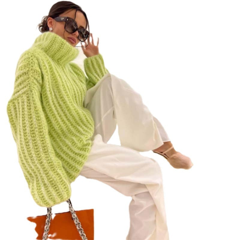 Damen Oversize-Pullover mit hohem Kragen und strukturiertem Zopfstrick Drune