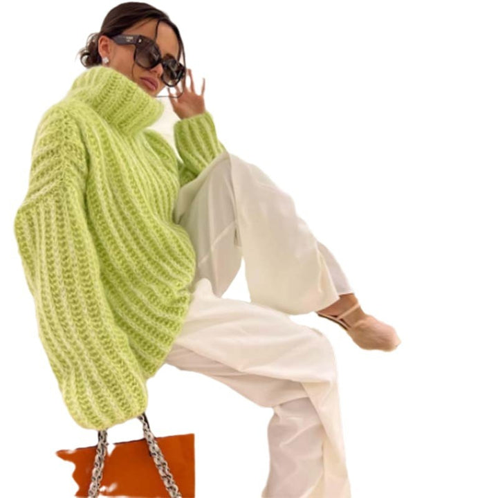 Damen Oversize-Pullover mit hohem Kragen und strukturiertem Zopfstrick Drune