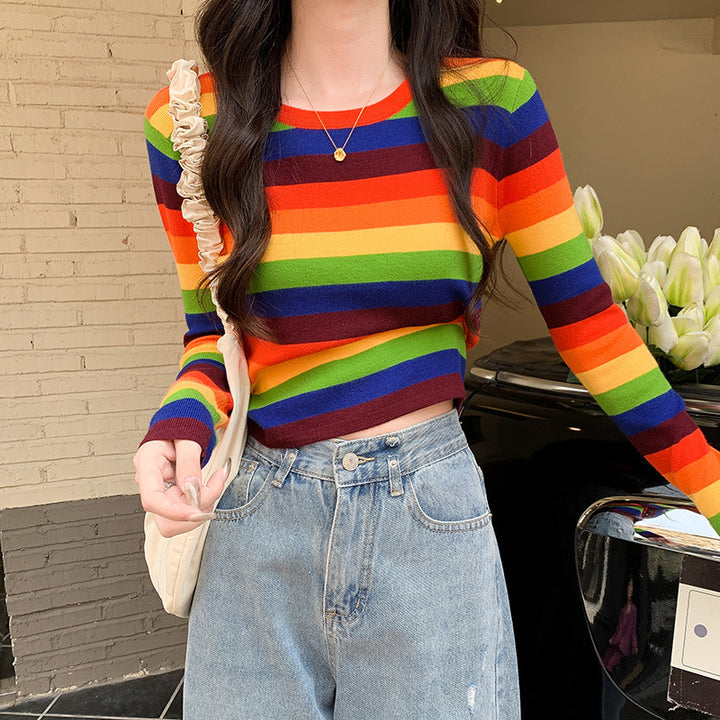Damen kurzärmeliges gestreiftes Crop-Top Drune