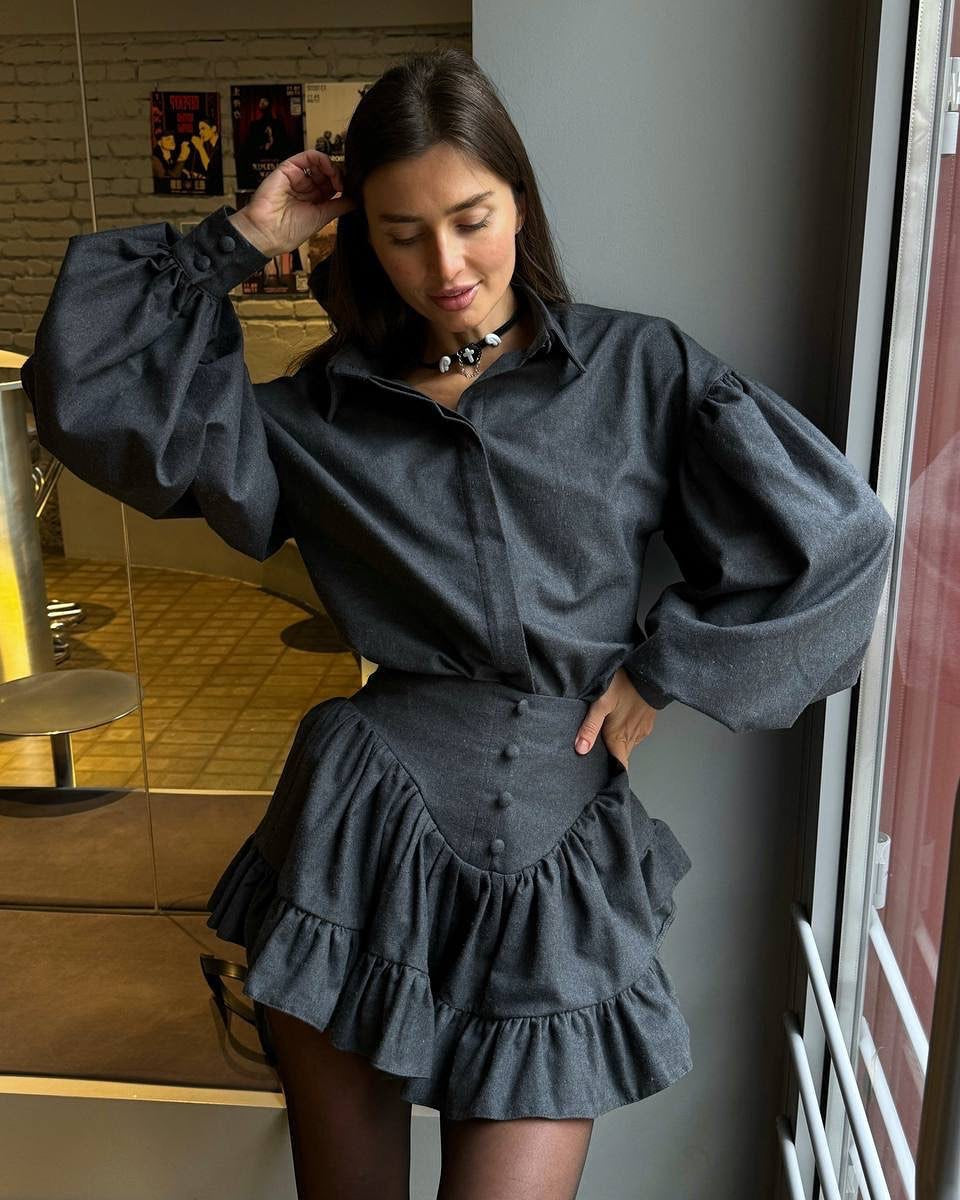 Damen Karierte Bluse und Rock Set Drune