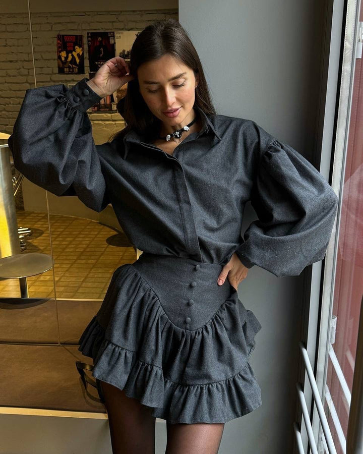 Damen Karierte Bluse und Rock Set Drune