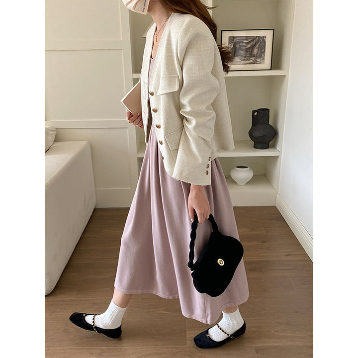Damen modische Jacke mit strukturiertem Design und doppelter Knopfleiste Drune