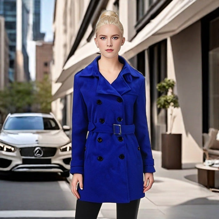 Damen Eleganter Trenchcoat mit Gürtel und kontrastierenden Knöpfen Drune