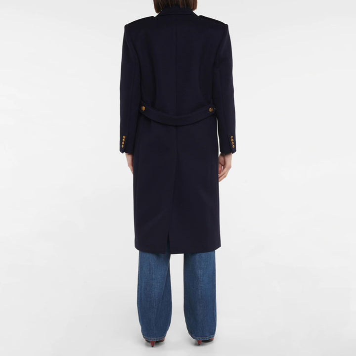 Damen Doppelreihiger Wollmix-Longcoat mit Epauletten und strukturierter Tailoring-Silhouette Drune