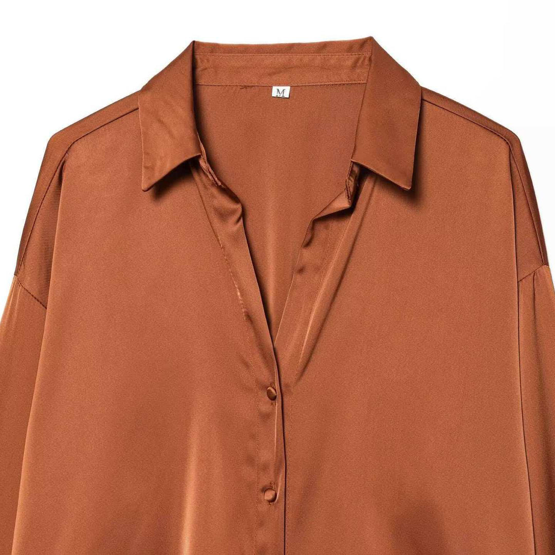 Damen Satinbluse mit eleganten Federverzierungen Drune