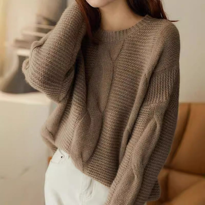 Damen Grobstrickpullover mit strukturiertem Design und breiten Ärmeln Drune