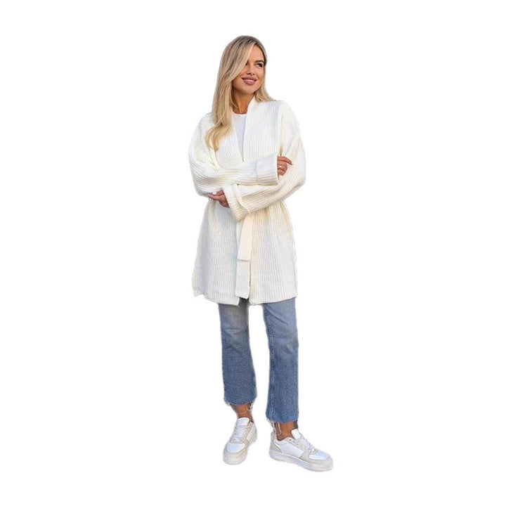 Damen Oversize Strickmantel mit Bindegürtel und geripptem Feinstrick Drune