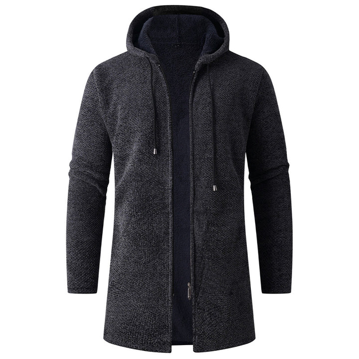 Herren Langer Strick‑Kapuzencardigan mit Teddyfutter und durchgehendem Reißverschluss Drune