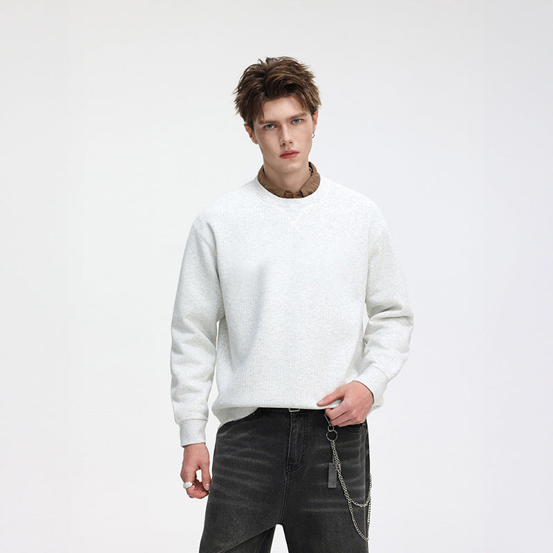Herren Oversize Waffelstrick-Sweatshirt mit Rundhals, verlängertem Rückensaum und gerippten Bündchen Drune
