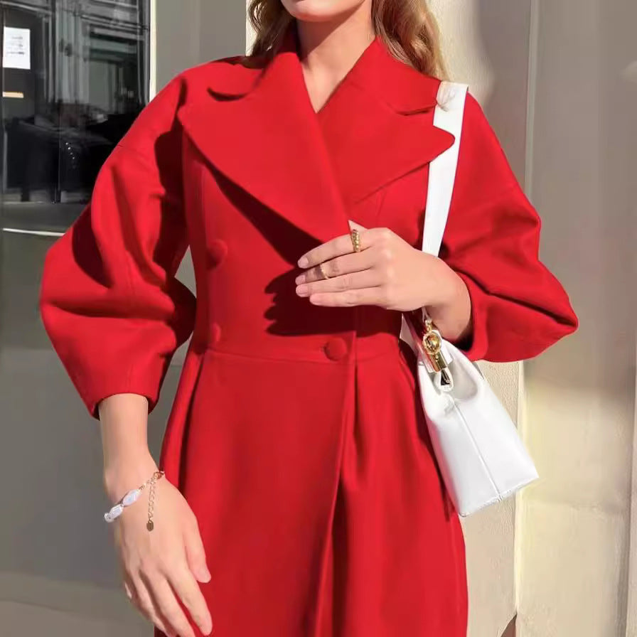 Damen Eleganter lange Mantel mit hohem Schlitz Drune