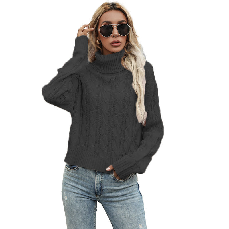 Damen Grobstrickpullover mit hohem Kragen und raffiniertem Zopfmuster Drune