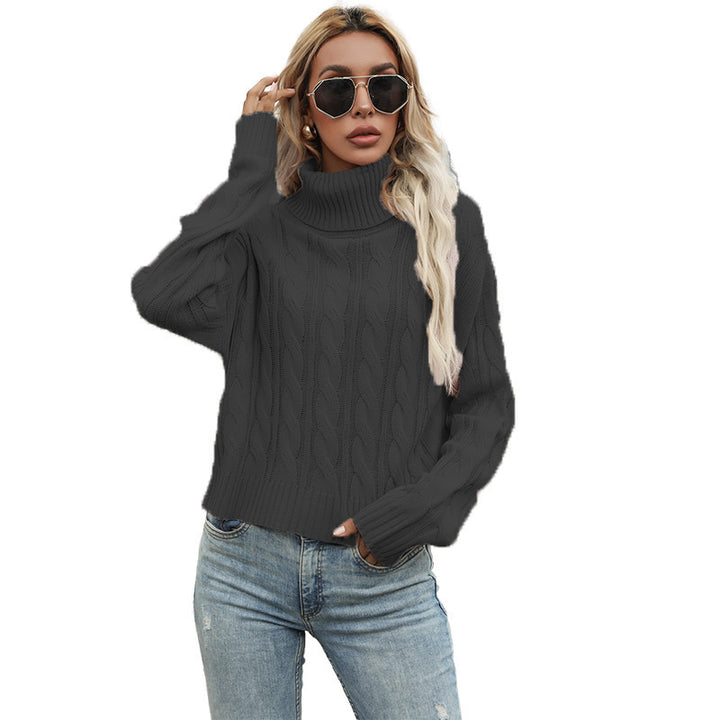 Damen Grobstrickpullover mit hohem Kragen und raffiniertem Zopfmuster Drune