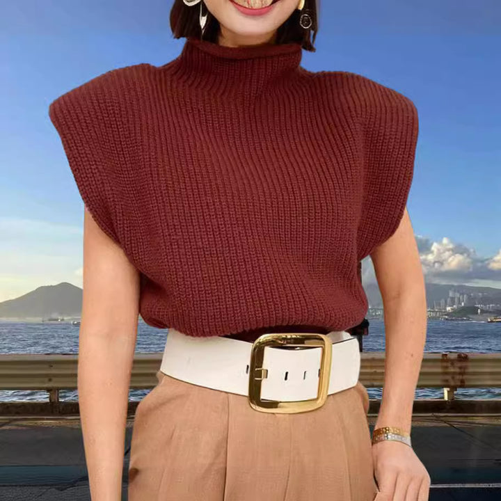 Damen Stricktop mit Stehkragen und Puffärmeln Drune