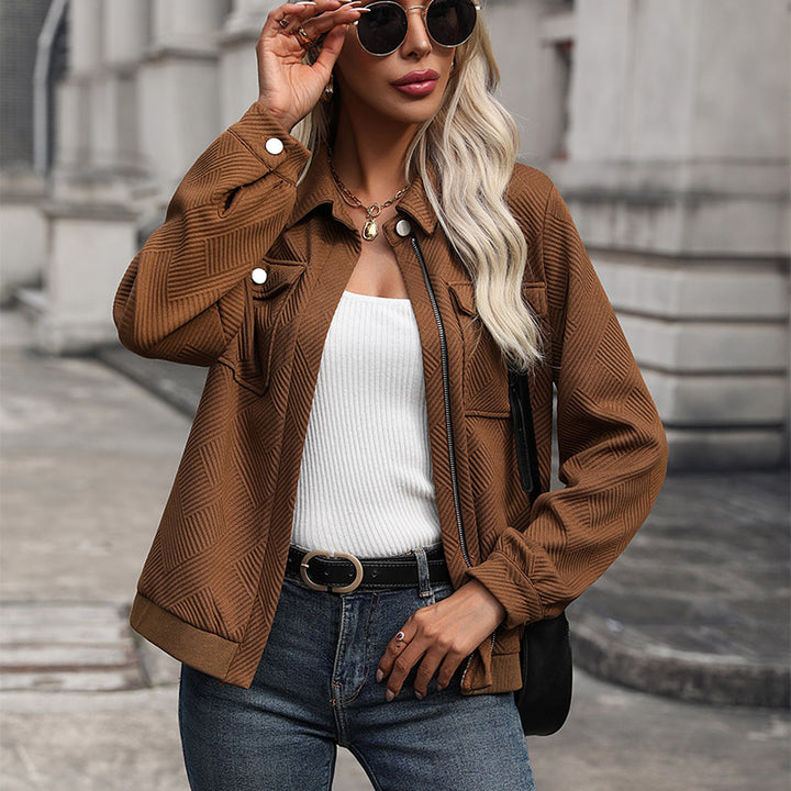 Damen Modische Overshirt-Jacke mit strukturiertem Muster Drune