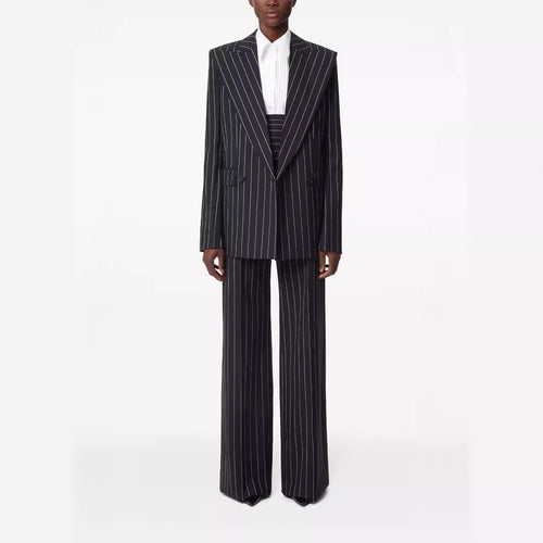 Damen Oversize Nadelstreifen Zweiteiliger Tailoring-Anzug mit weitem High‑Waist‑Hosenbein Drune