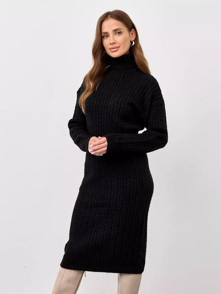 Damen Grobstrick Rollkragenpullover mit modernen Zopfmuster und lässigem Schnitt Drune