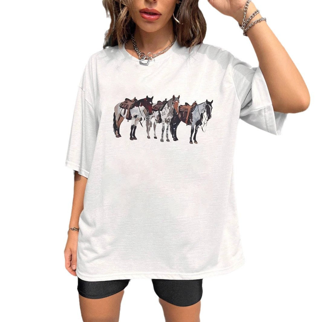 Damen T-Shirt mit künstlerischem Totenkopf-Motiv und lässigem Schnitt Drune
