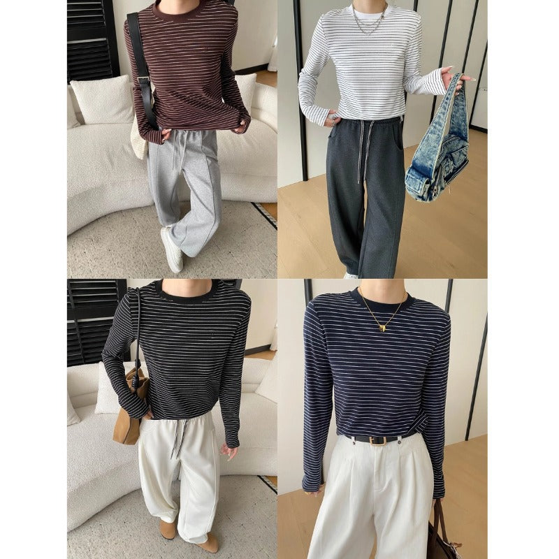 Damen Langarmshirt mit klassischem Streifenmuster und Rundhals Drune