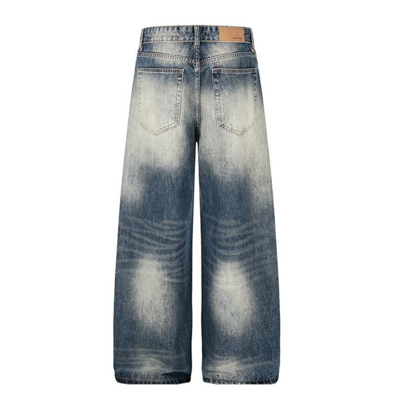 Damen Weite hochgeschnittene Jeanshose im Palazzo‑Schnitt mit Used‑Waschung Drune