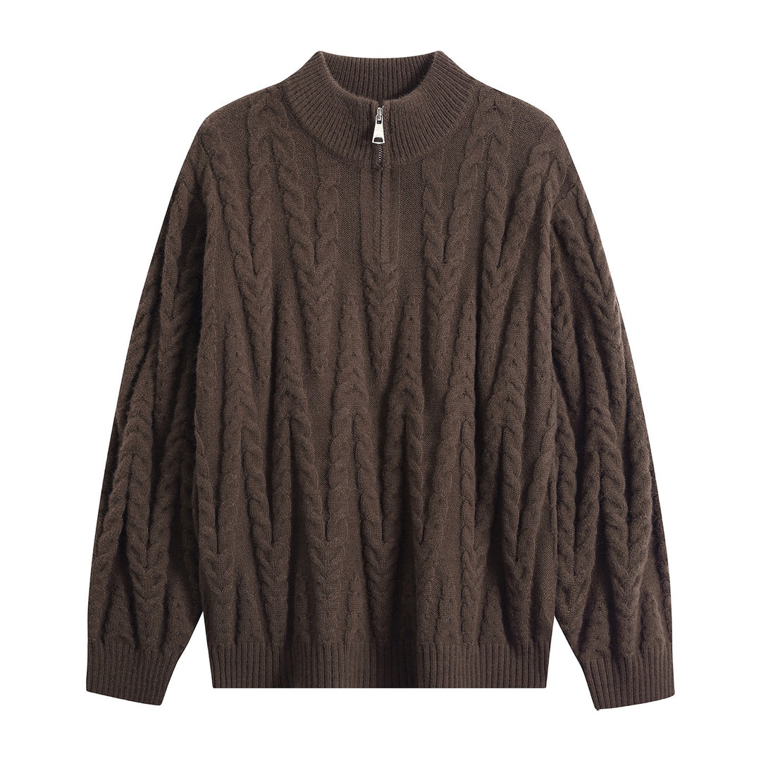 Herren Grobstrick-Halbzip-Pullover im Oversize-Zopfmuster mit hohem Rippkragen Drune